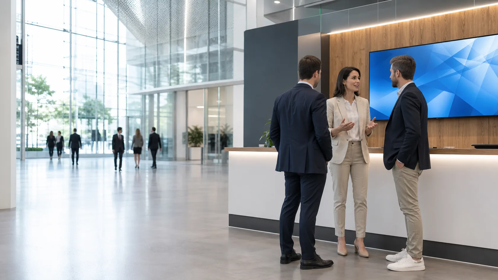 Persönliches Gespräch an einem professionellen B2B-Messestand